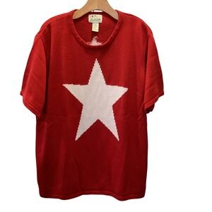 The Quacker Factory Red Star Knit Short Sleeve Sweater Plus Size 1X Crewneck